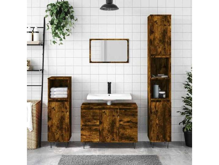 Prix bas - Armoire salle de bain WC-Meuble de rangment - chêne fumé 80x33x60cm-Bois d'ingénierie （433327629854)
