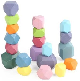 Uplift Picks Wooden Stacking Stones Montessori Balance Sorting Toy For Toddlers 20 Pcs