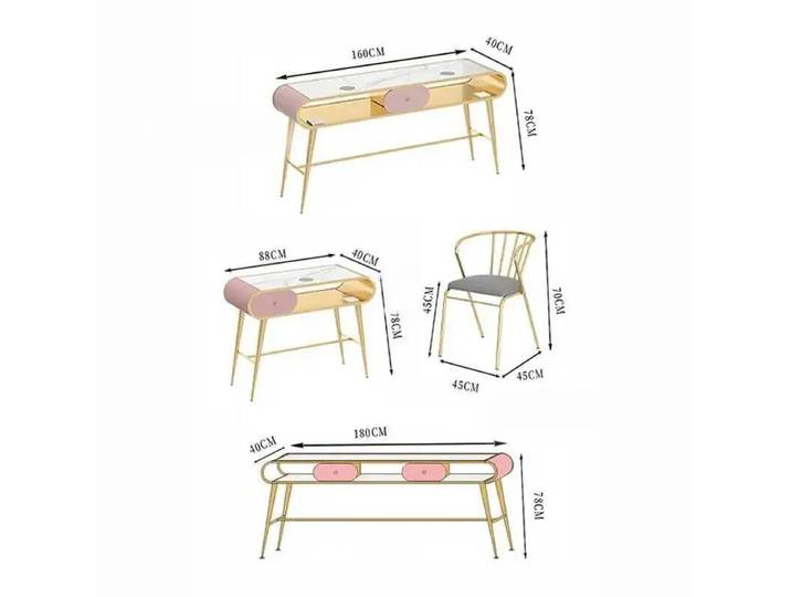 Table de Manucure Professionnelle en Fer Doré pour Salon de Beauté - Mobilier de Luxe Léger et Tendance - Poste de Travail pour Onglerie