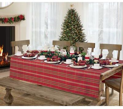Threadmade Shimmering Plaid Holiday Christmas Tablecloth