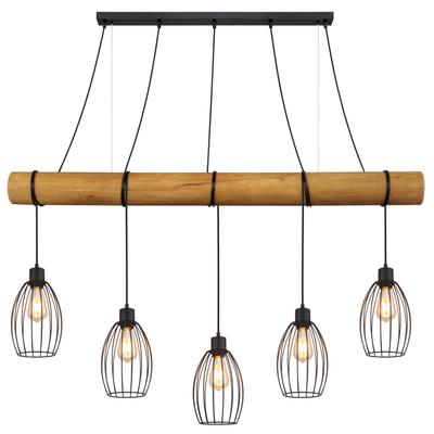 NOWA Hängeleuchte "BERTI", braun (schwarz matt), 5, Ø 16cm H: 150cm, 1 Stk., Leuchten, Hängeleuchte mit Holzbalken, rustikal-modern & individuell, Hängeleuchte