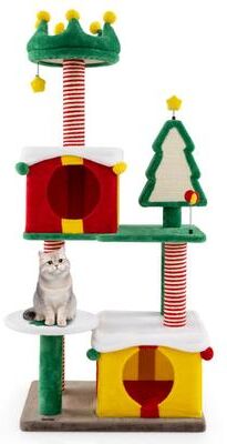 Costway Cute Christmas Cat Tree Cat Tower for Indoor Cats with Scratching Posts and Carpet-Multicolor