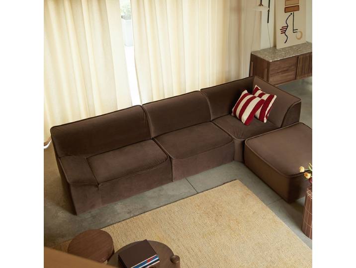 Modulares Ecksofa rechts aus braunem Stoff, 4-5 Sitzer Quinto - Braun - Fabric