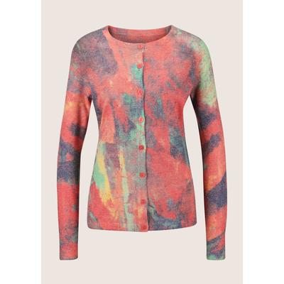 Strickjacke MADELEINE "Strickjacke Lässige Sommerjacke mit einzigartigem Druck", Damen, Gr. 34, orange (apricot, vanille, multicolor), Obermaterial: 85% Polyester PES. 15% Viskose CV., Modern, Strickjacken Strickjacke, einzigartiger Druck