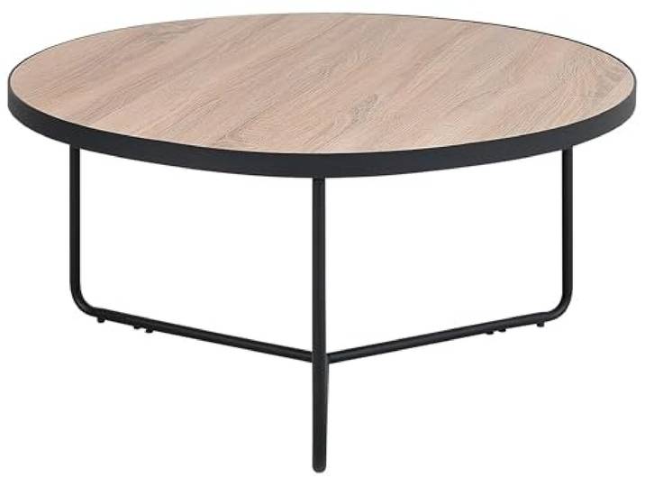 Beliani Couchtisch Braun Rund Großer im Innovativen Design Heller Holzwerkstoff, Pulverbeschichtet, Belastbarkeit 60 kg, 80 x 80 x 40 cm