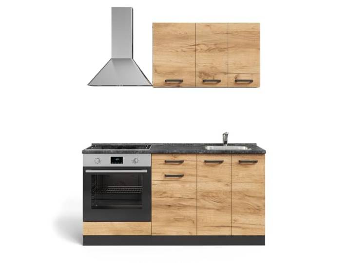 Vicco Singleküche R-Line, Goldkraft Eiche/Anthrazit, 160 cm mit Herdumbauschrank ohne Arbeitsplatte, zur Integration von Elektrogeräten und Spüle vorbereitet