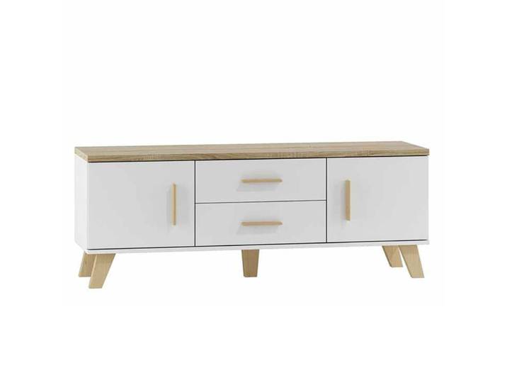 Meuble tv décor chêne et blanc mat 140cm