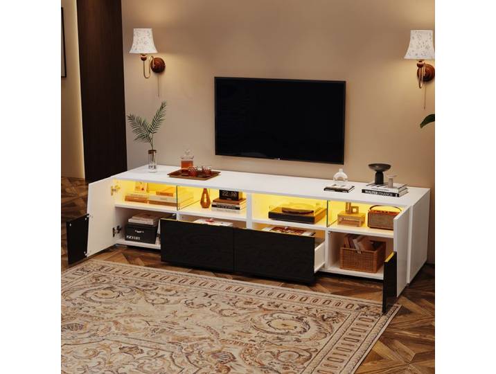 180*38.5*45cm Hochglanz TV stand Fernsehschrank mit LED-Beleuchtung Lowboard Fernsehtisch TV-Board TV-Kommode 2 Schubladen 2
