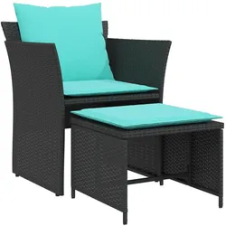 vidaXL, Gartenstühle, Gartenstuhl mit Fusshocker Stuhl Sessel Gartensessel Schwarz Poly Rattan