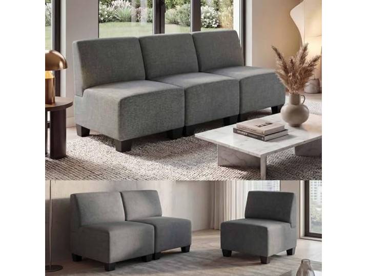 Mendler Modular 3-Sitzer Sofa Couch Lyonl - grau, ohne Armlehnen