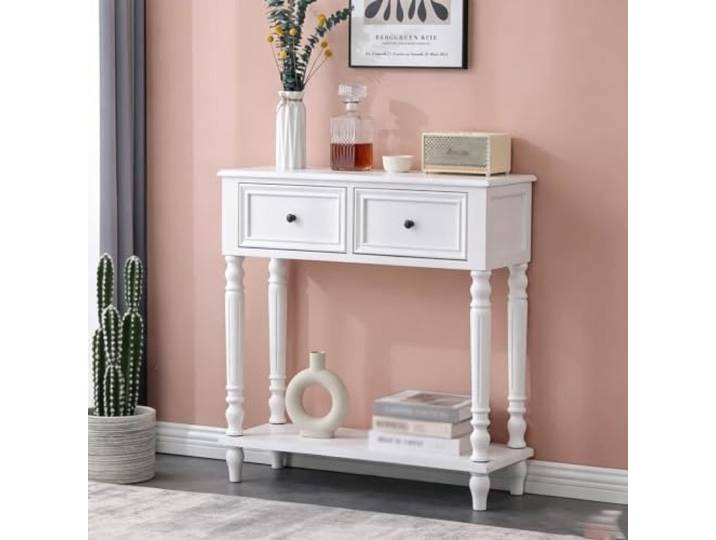 LEUBDIBR Massivholz‑Konsolentisch mit 3 Schubladen für Eingang und Flur Kiefernholz‑Konstruktion, 3 geräumige Schubladen, Größenauswahl, Wand‑Design(White,80cm/31.5in)