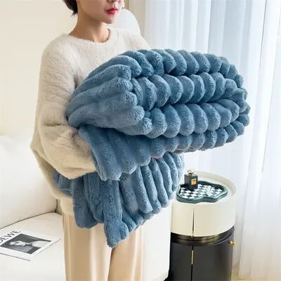 Shop Station Cozy Striped Blanket Thick Fleece Winter Bed & Sofa Throw blue 27.56 39.37 In