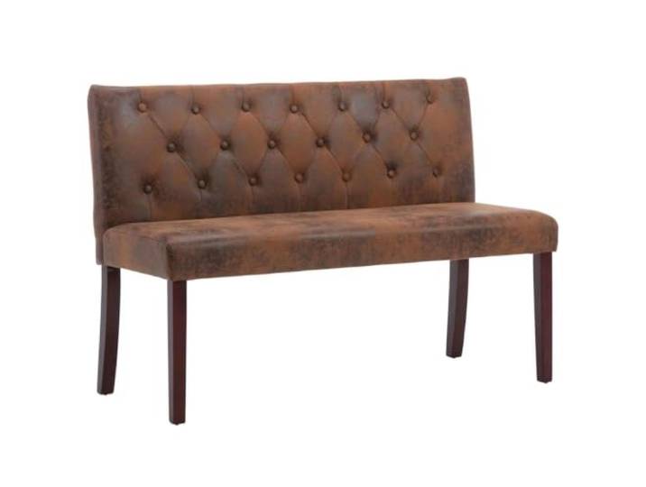 HKQWPBF Sitzbank 120 cm Braun Wildleder-Optik mit Rückenlehne Kunstveloursleder, Holzbeine, Knopfmuster, Retro-Stil, Flur, Wohnzimmer, Arbeitszimmer
