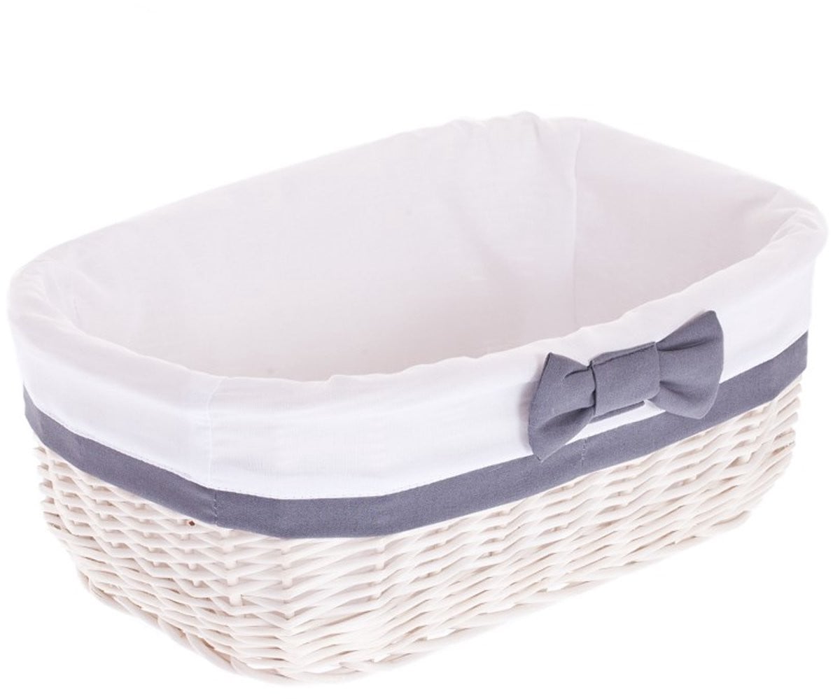 The Wicker Stories Rieten opbergmand met witte stoffen voering en grijze afwerking in whitewash