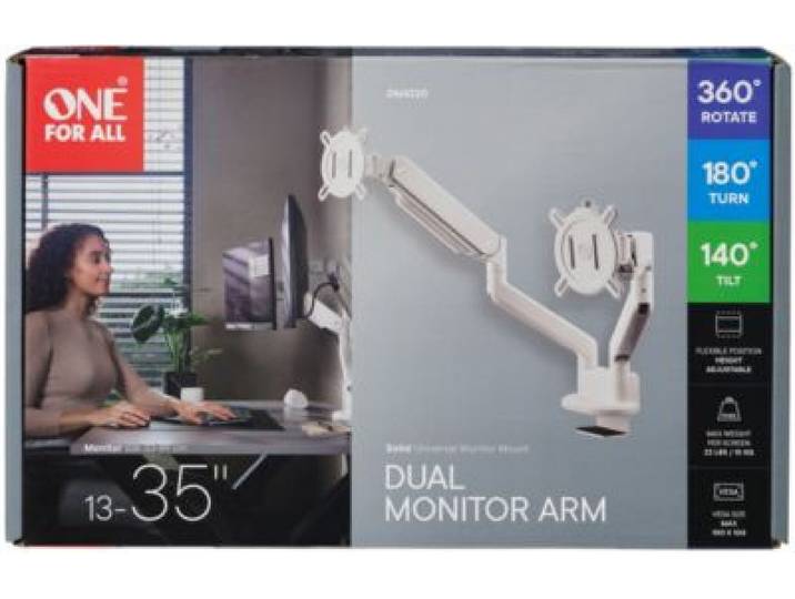 One For All - Support Écran Pc Dual Arm Blanc 13-35 Pouces Orientable E