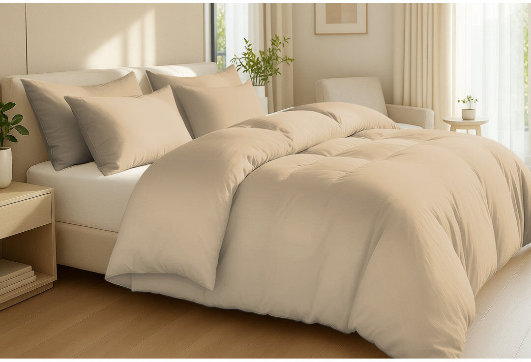 Pamposh Luxury 400TC Extra Long Staple Egyptian Cotton Duvet Cover Set – Premium Ultra Soft, Lightweight & Breathable with Zipper Closure Beige Kingsize Duvet Cover + 2 Standard Pillowcases