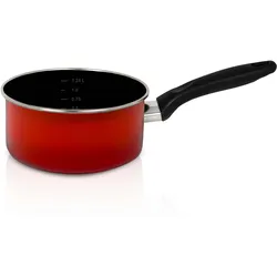 Emaille Stieltopf rom mit Chromrand, Ø16 cm, Inh. 1,3 l