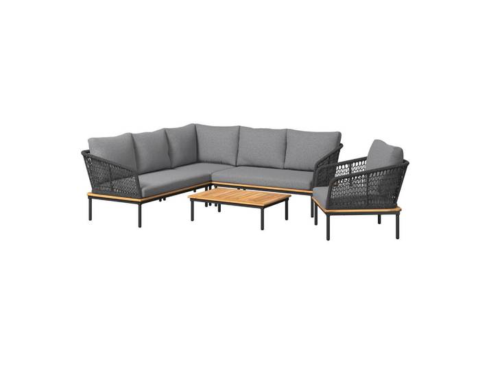 Ambia Garden Gartengarnitur, Anthrazit, Grau, Teakfarben, 5-teilig, Akazie, massiv, Füllung: Schaumstoff,Polyester, 204x204 cm, Gartenmöbel, Gartengarnituren, Gartenmöbel-Sets