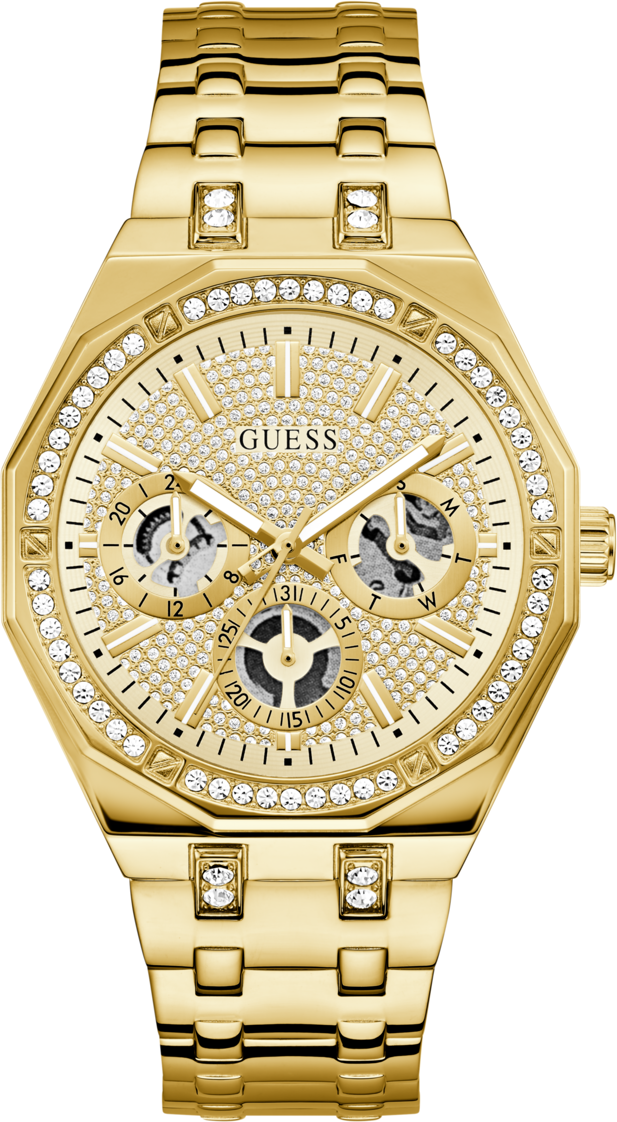 Multifunktionsuhr GUESS "KRYPTONITE", gold (goldfarben, champagnerfarben), Armbanduhren, Herren, goldfarben, Multifunktionsuhr, Quarzuhr, Armbanduhr, Herrenuhr, Edelstahlarmband, Datum