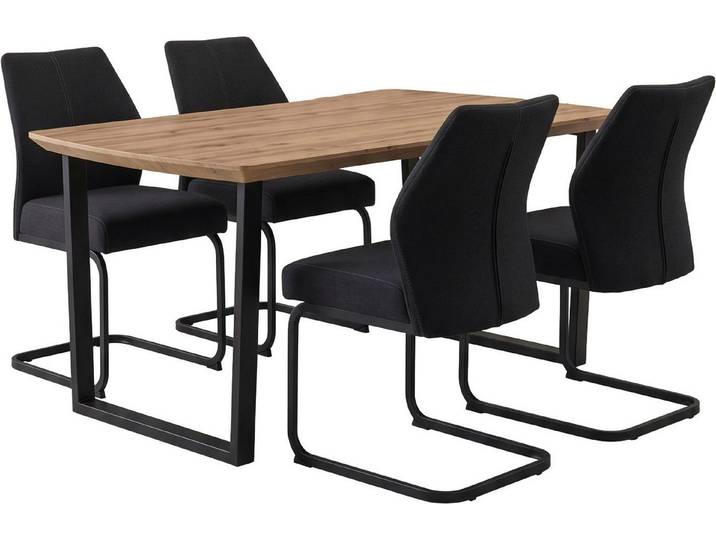 HELA Essgruppe WANDSBEK, (Set, 5-tlg), Tisch Echtholz furniert, Schweizer Kante, Stuhl mit Federkorb