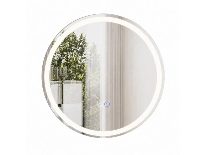 ZMH Badspiegel Quellin 60/2.5/60 cm, Silberfarben, Glas, Metall, Mode, Rund, 2.5x60x60 cm, Badezimmer, Badezimmerspiegel, Badspiegel
