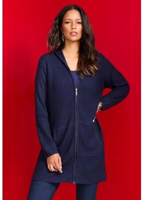 Plus Size Women's Waffle Mega Length Zip Hoodie by Roaman's in Navy (Size 18/20)