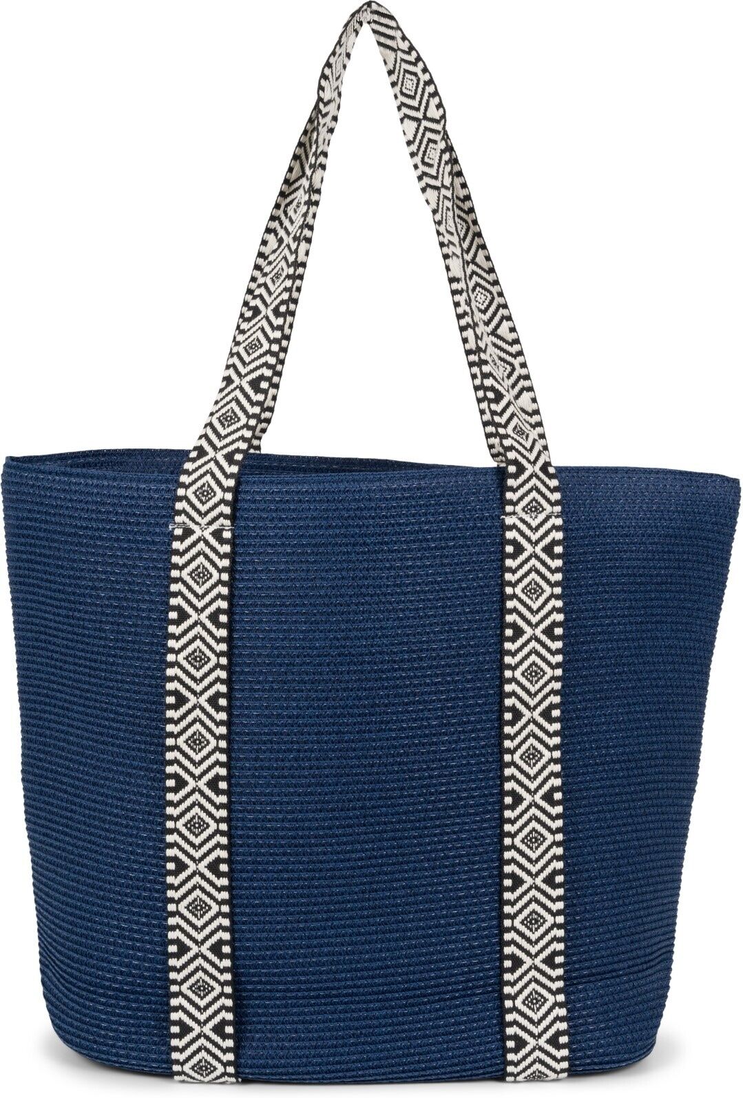 Strandtasche STYLEBREAKER "Papierstroh Strandtasche Azteken Muster", Damen, Gr. B/H/T: 50cm x 37cm x 13cm Einheitsgröße, blau (dunkelblau), 100% Papierstroh PAS. Futter: 100% Polyester PES., gemustert, Taschen Strandtasche
