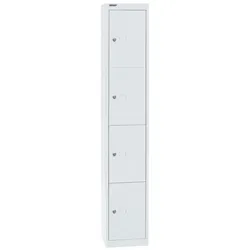 Bisley Garderobenschrank Office mit Schloss aus Stahlblech, 4 Fächer - Spind abschließbar für Sportzeug, Kleidung & Co. - Tiefe: 30,5 cm - Farbe: