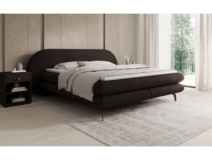 Boxspringbett Marisol mit ovalem Headboard in Bouclé - Braun - 180x200 - H2 (bis 70kg) - Luxusbetten24