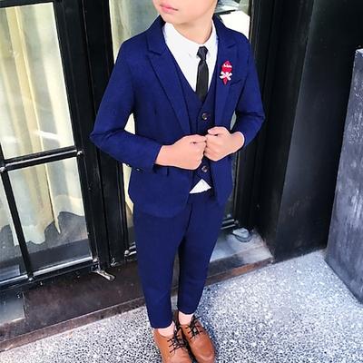 3-teilig Ring-Träger Anzug Jungen Kinder Anzug Formeller Anzug Anzug Blazer Tank Hose Formell Party Mode Sanft Einfarbig Königsblau Grün Baumwolle