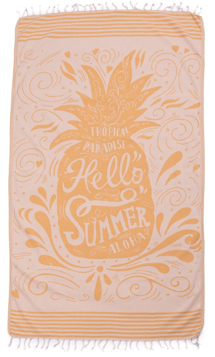 Hamamdoek Hello Summer Orange 175 x 100 cm - Lichtgewicht Strandlaken en Saunadoek