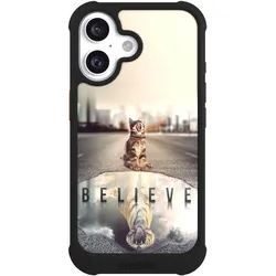 Nivocase Hülle für Apple iPhone 16 Stossfeste Handyhülle NIVOmax Case Schwarz Motivation Tiere Tiger (Apple iPhone 16), Smartphone Hülle, Schwarz