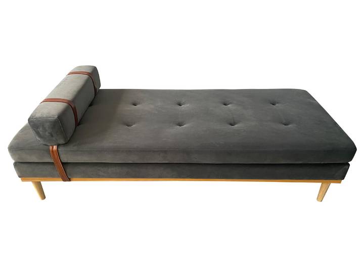 SalesFever Daybed Samt mit Kopf- und Nackenstütze Heveaholz