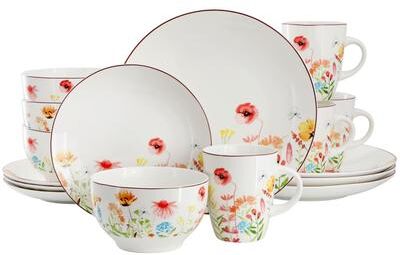 Elama 16 Piece Stoneware Dinnerware Set in White and Multi