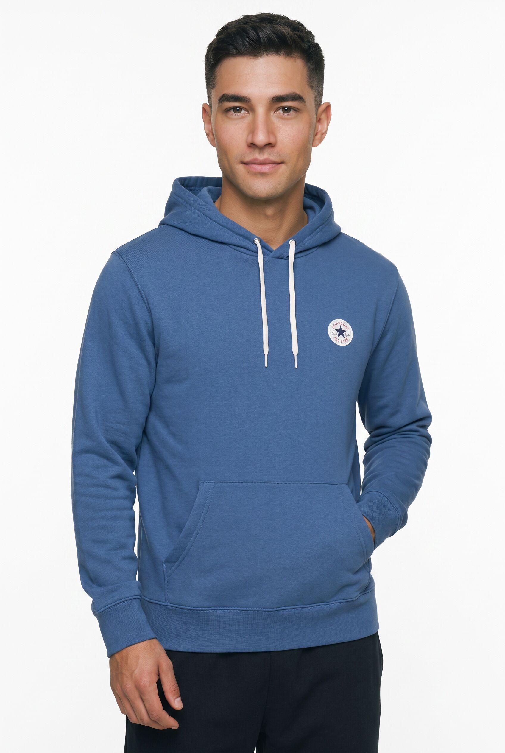 Kapuzensweatshirt CONVERSE "CHUCK PATCH HOODIE (CLASSIC FLEECE)", Herren, Gr. XL, blau (converse schwarz 1), Obermaterial: 80% Baumwolle, 20% Polyester, normal, Rundhals, angesetztes Bündchen, Sweatshirts Kapuzensweatshirt, mit sportlichem Stil, Langarm-D