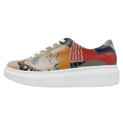Plateausneaker DOGO "Myra Low-Top Sneaker Smell The Flowers Damen Sneaker, Myra", Damen, Gr. 41, Normalschaft, bunt (beige, mehrfarbig), Lederimitat, Schuhe Plateausneaker, Handgefertigt