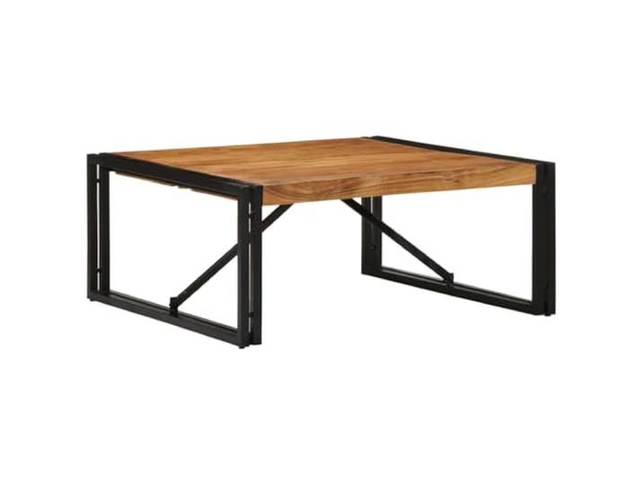 KUTYWEXFM Couchtisch Massivholz Akazie 80x80x35 cm Quadratisch Metall Robuster Sofatisch aus unbehandeltem Holz mit schwarzem Eisengestell für Ihr Wohnzimmer, individuell gestaltbar.