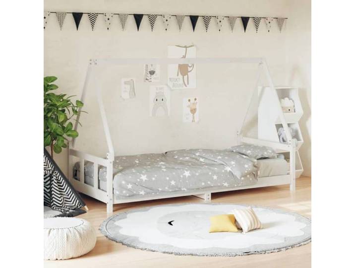 Blanc Structure de lit enfant Mode - JILLE'S® Cadre de lit pour enfants - blanc - 90x190cm - Bois de pin massif MEU2944273716456