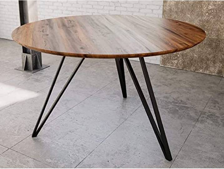 SAM Runder Esstisch Insa Ø 120 cm Akazie nussbaum Schweizer Kante schwarz Esszimmertisch, Akazienholz nussbaumfarben lackiert, Tischplatte, Metallfüße