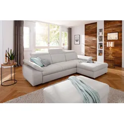 Ecksofa OTTO HOME "Mauritius L-Form", silber, B:287cm T:178cm, Struktur fein (100% Polyester);Luxus-Microfaser Lederoptik (100% Polyester);Soft clean (98% Polyester, 2% Polyamid), Sofas, Ecksofa, mit Kopfteil- und Armlehnverstellung, Schlaffunktion & Bettkasten