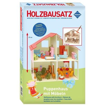 PEBARO 880 - Puppenhaus Holzbausatz mit Möbeln, 11+241 Teile, Holzkonstruktion zum Zusammenstecken