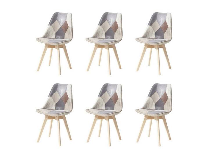 LuxusKollektion Esszimmerstuhl Esszimmerstuhl Set Sitzkissen 6 Stühle Patchwork Hellbraun