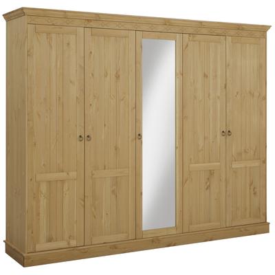 Kleiderschrank OTTO HOME "Indra Massivholz Kiefer FSC zertifiziert Made in Europe", beige (natur), Schränke, Kinder, B/H/T: 233cm x 187cm x 54cm, Türen: 5 Stk., Massivholz, Kleiderschrank, Landhausstil mit Spiegel und flexiblem Stauraumkonzept,...