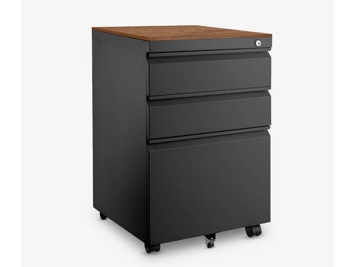 Metall Rollcontainer Schwarz Nussbaum