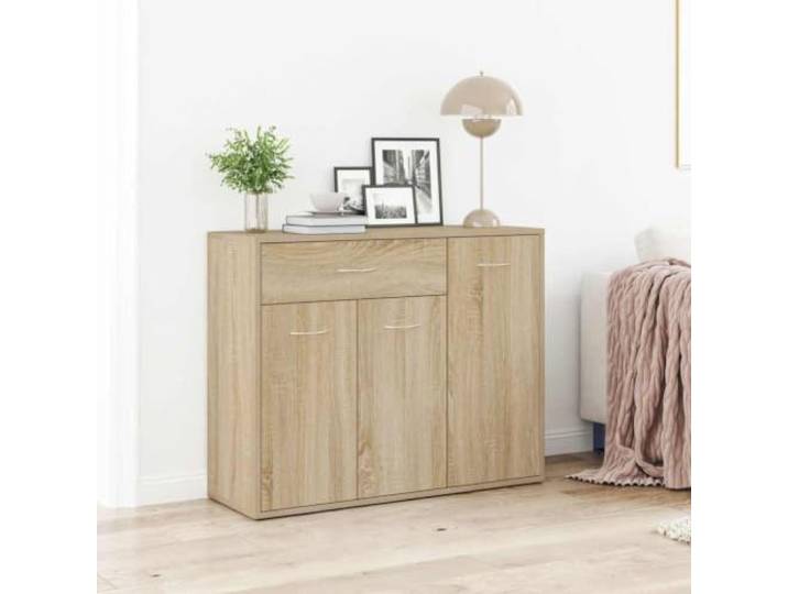 RJPLMFV Anrichte Eiche Sonoma, 88 x 30 x 70 cm, Holz 1 Schublade, 3 Türen, Aufbewahrung für Bücher, einfach zu montieren, minimalistisches Design