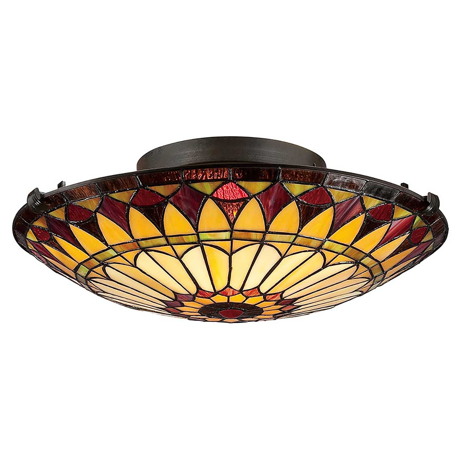 Elstead West End Tiffany plafondlamp, brons/multicolleur, Ø 42 cm, glas en metaal