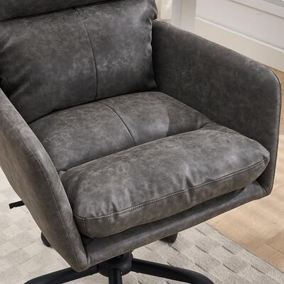 GREATPLANINC PU Artificial Leather Swivel Office Chair, Ergonomic Upholstered Home Office Chair, Adjustable Height Computer Rolling Chair