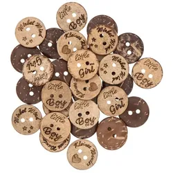 buttinette Kokosnuss-Knöpfe "Schriftzüge", Größe: 18 mm, 30 Stück