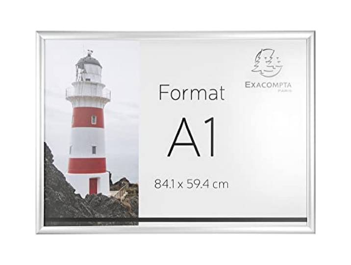 Exacompta - Réf. 8194358D - 1 cadre mural aluminium - format à classer A1 - peut être utilisé horizontalement ou verticalement - vis et chevilles fournies - Alu/cristal