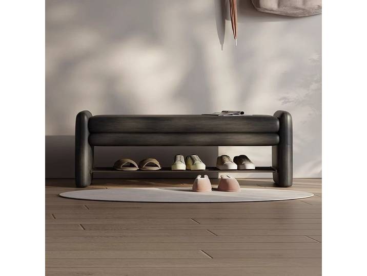 Tabouret en bois moderne de luxe, rembourré en cuir, idéal pour vestiaire, salle d'essayage, chambre, salon, entrée, tendance
